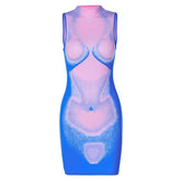 Body print contrast sleeveless high neck mini dress